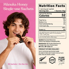 100% Pure New Zealand Honey open sachet close-up displaying smooth texture