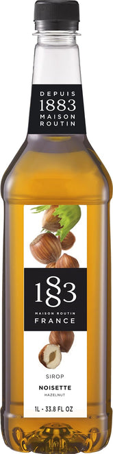 1883 MAISON ROUTIN front bottle showing hazelnut syrup, premium French flavor