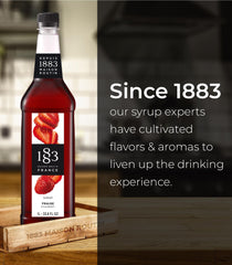 1883 MAISON ROUTIN syrup on spoon showing viscous texture and rich strawberry flavor