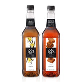 1883 MAISON ROUTIN front packaging showing both vanilla and caramel bottles and clear labeling for quick choice