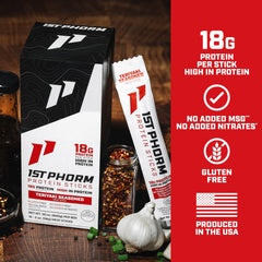 1st Phorm close-up of meat stick texture showing savory teriyaki seasoning