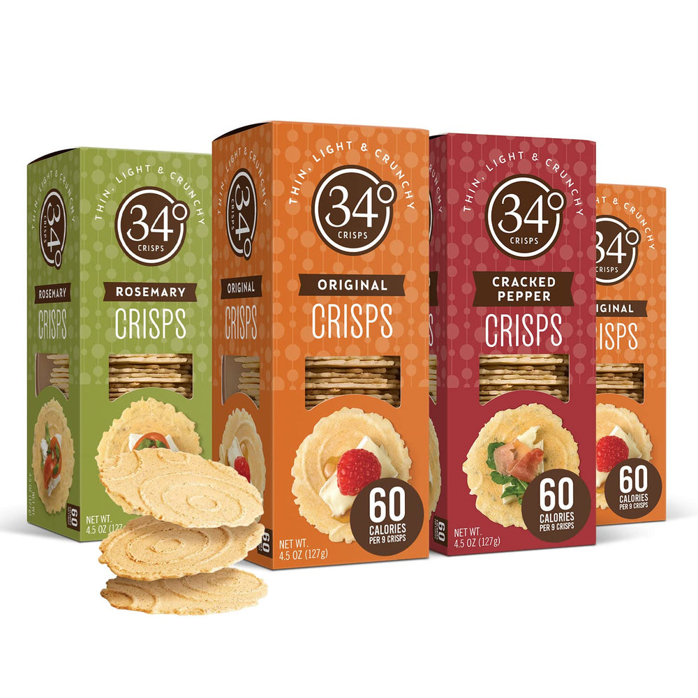 34° front packaging of variety pack showing contents and convenience