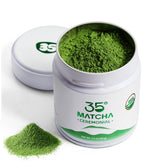 35°N MATCHA tin front view shows premium packaging and freshness benefit