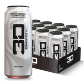 3D strawberry lemonade front can showing bright label and energizing appeal