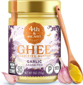 4th & Heart front jar view showing garlic ghee and pantry-ready convenience