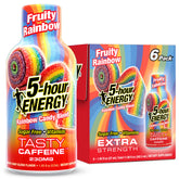 5-hour ENERGY front packaging showing Fruity Rainbow flavor and extra strength benefit