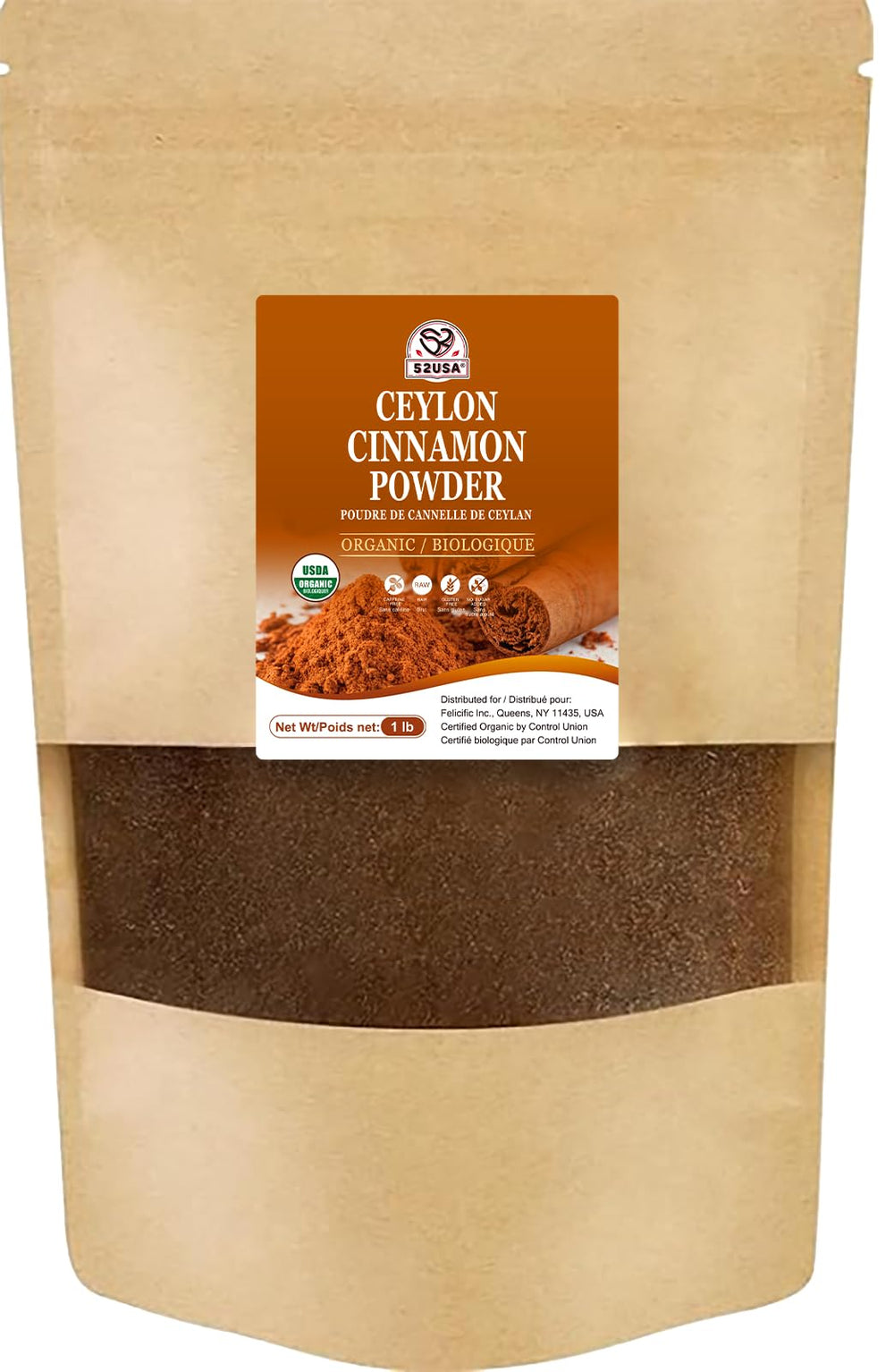 52USA.com front packaging showing 1lb resealable bag and organic label for freshness