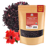 52USA organic hibiscus front packaging showing resealable 1 lb bag and vibrant color, convenient bulk supply