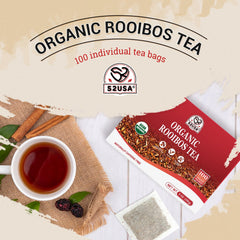 52USA tea bag detail with tag, easy-steep design delivering consistent flavor