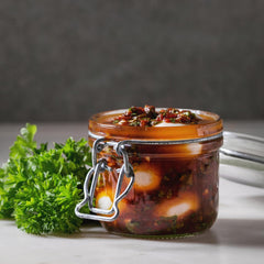 7 Farms cajun jar open with egg showcasing bold, ready-to-eat flavor