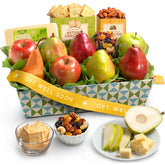 A Gift Inside front view of full Get Well Soon fruit basket showing assortment and presentation