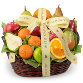 A Gift Inside sympathy basket front view showing elegant ribbon and ready-to-gift presentation