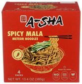 A-SHA front packaging showing four-pack and product benefit quick meals