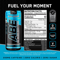 ABE side label close-up highlighting ingredients and zero calorie benefit