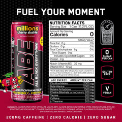 ABE ingredients panel close-up highlighting performance ingredients and sugar-free formula