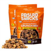Absurd Snacks front pack showing maple cinnamon flavor and nut‑free benefit