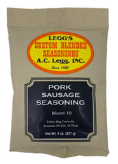 A.C. Legg seasoning being mixed into ground pork, ensuring even flavor distribution