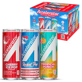 ACCELERATOR front packaging showing full 12-pack and flavors, convenient variety