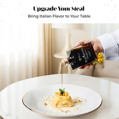 Acetaia Bellei drizzled over Caprese salad, shows balanced finish and visual enhancement