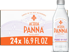 Acqua Panna front packaging showing 24-bottle pack and brand clarity