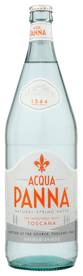 Acqua Panna glass bottle front view showing elegant presentation and premium hydration
