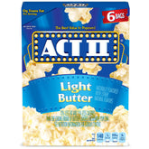 ACT II front packaging showing six boxes and product benefit of light butter taste