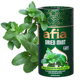 AFIA front packaging showing the dried mint tube and label, highlighting premium quality
