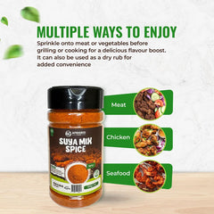 AFRIGRID suya spice next to measuring spoon showing 200g contents, easy portioning