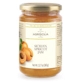 Agrisicilia front jar showing authentic Sicilian apricot jam, highlighting natural flavor