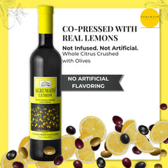 Agrumato lemon olive oil label close-up highlighting cold-pressed Italian origin