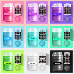 Aheroi top view of all 15 vivid color powders illustrating palette variety
