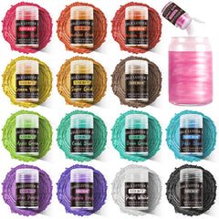 Aheroi front packaging showing 15 edible luster dust jars for versatile decoration
