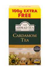Ahmad Tea front packaging showing 454g tin, clear branding and product benefit
