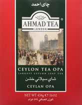Ahmad Tea Ceylon OPA tin front showing packaging and product name for confident purchase