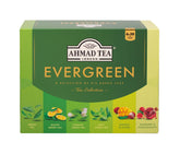 Ahmad Tea Evergreen front box showing six green tea varieties and gift-ready design