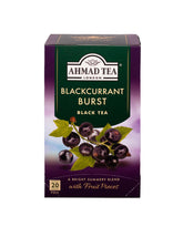 Ahmad Tea front packaging showing Blackcurrant Burst tea bags and brand clarity