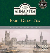 Ahmad Tea front packaging showing 100 tagged teabags and product information