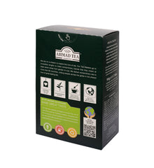 Close-up of Ahmad Tea loose black leaves and bergamot fragrance notes highlighting full-bodied aroma