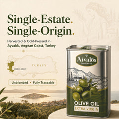 AIVALOS NATURAL OLIVE OIL dark glass bottle close-up preserving freshness and flavor
