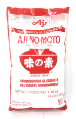 Ajinomoto AjiNoMoto 3 lb front packaging showing brand and product, boosts savory flavor
