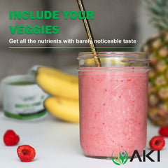 AKI ORGANIC sprinkled on smoothie bowl for nutrient boost