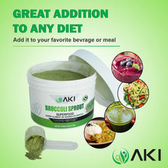 AKI ORGANIC powder on spoon highlighting fine texture and convenience