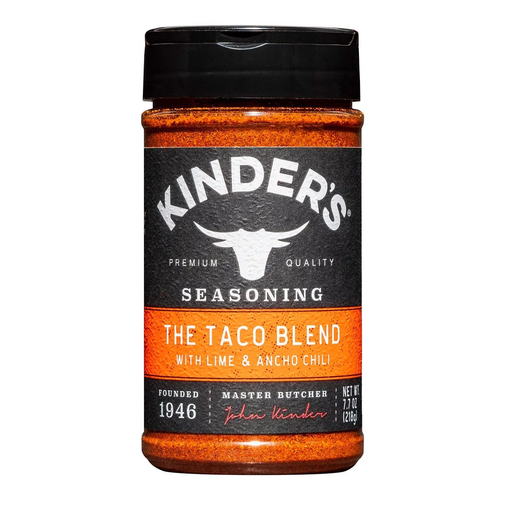 Al Amin Foods Kinder's taco blend front jar showcasing label and size, adds consistent flavor
