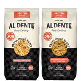 Al Dente front packaging showing garlic fettuccine and protein claim for confident choice