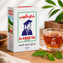 Al Kbous tea on teaspoon and scale showing precise portioning and convenience