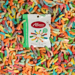 Albanese open bag with mini worms poured out for easy portioning benefit