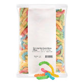 Albanese front packaging showing 4.5-pound bag and neon worm assortment benefits easy bulk serving