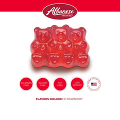 Albanese open 5-pound bag with strawberry gummi bears ready to serve
