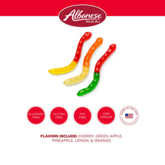 Albanese gummy worms poured into a bowl for party serving and easy sharing