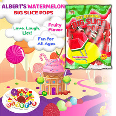 Albert's close-up of lollipop texture highlighting bright watermelon flavor